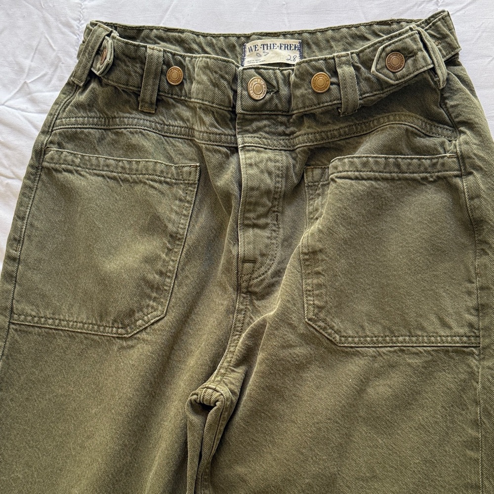 Free People We the Free Palmer Olive Green Wide Leg Cuff Utility Pants Size 28 - Picture 3 of 6